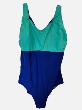 Sporti Women's Colorblock One-Piece Swimsuit Bathing Suit Teal & Royal Blue 22W